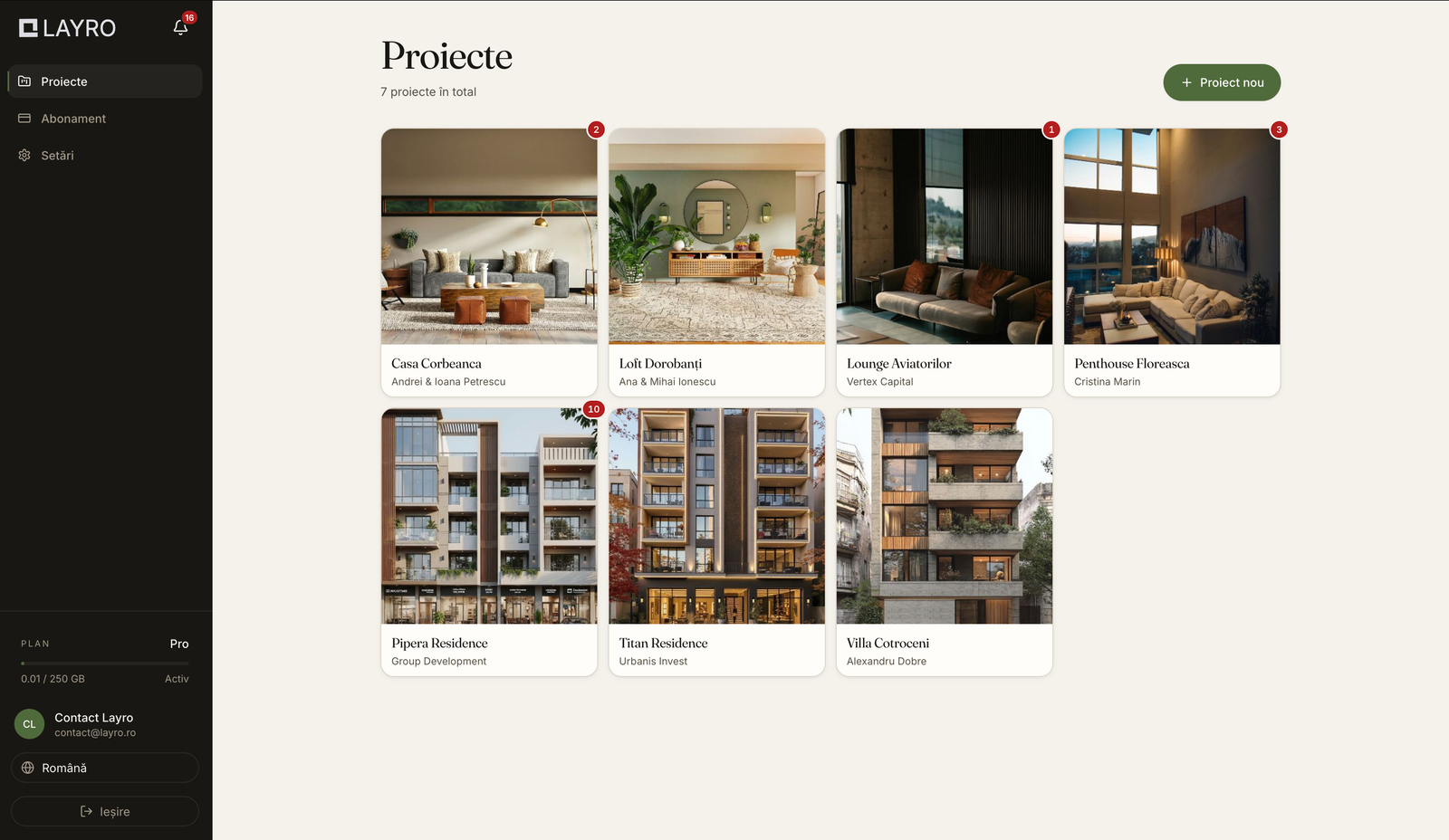 Lista de proiecte din Layro